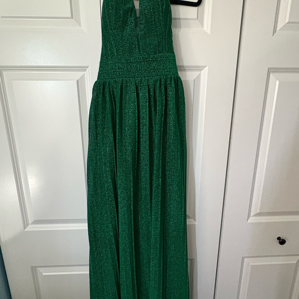 SHEIN Emerald Green Halter Sparkle Maxi Dress